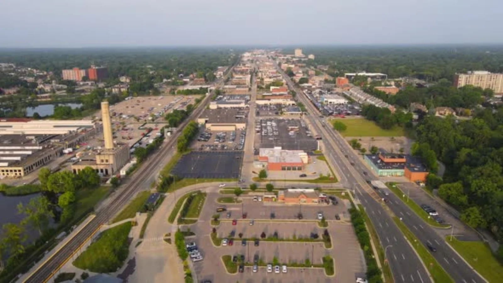 Aerial view of Dearborn commercial corridors